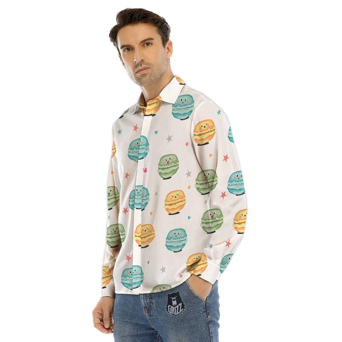 Happy Macarons Print Pattern Men's Dress Shirts-grizzshop
