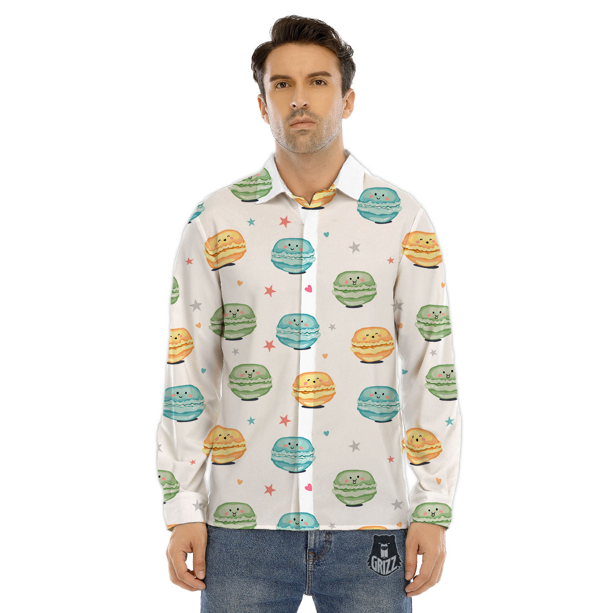 Happy Macarons Print Pattern Men's Dress Shirts-grizzshop