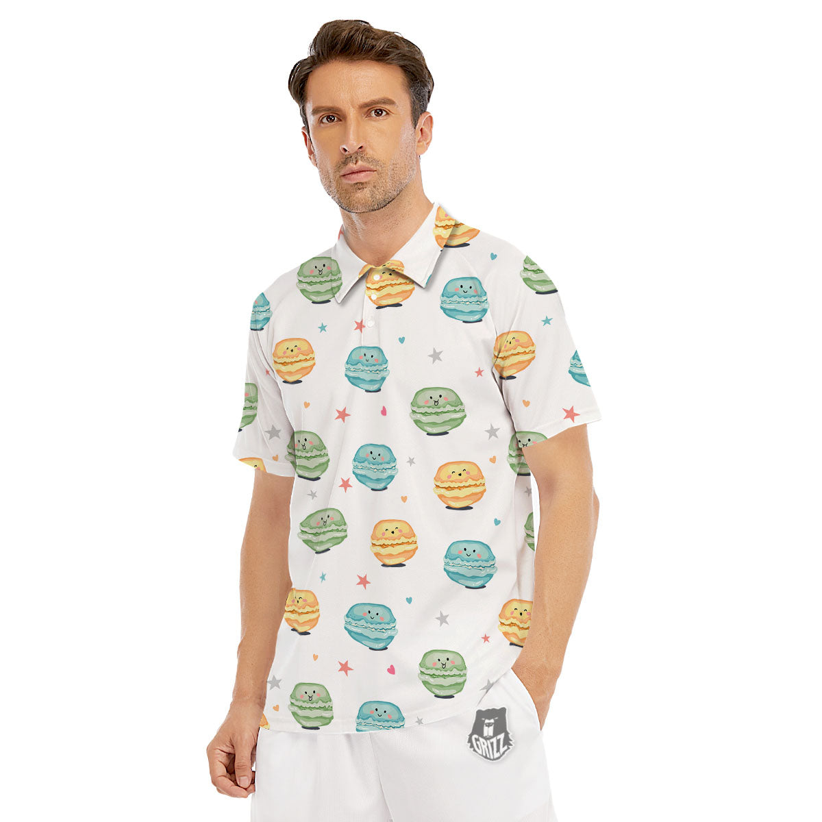 Happy Macarons Print Pattern Men's Golf Shirts-grizzshop