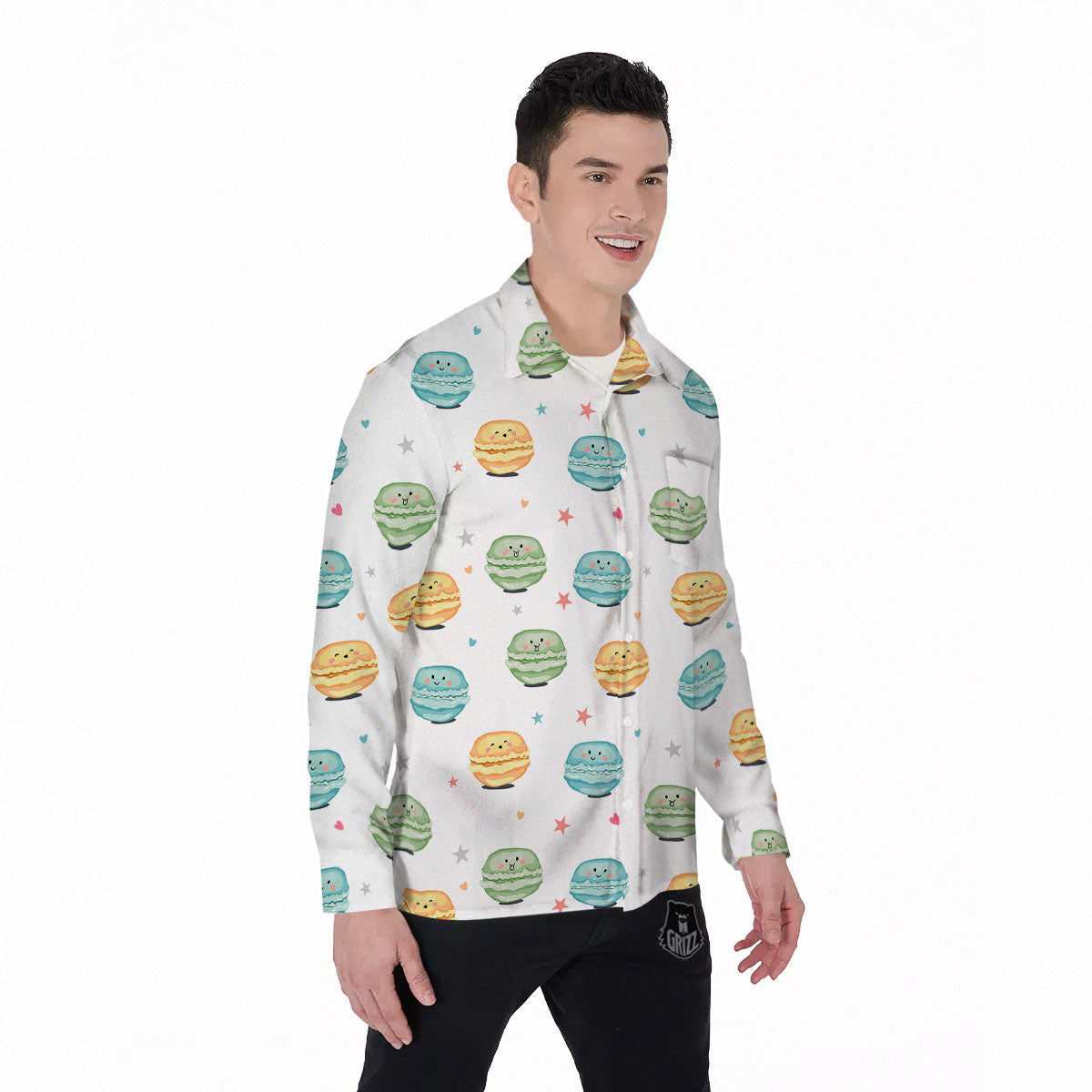 Happy Macarons Print Pattern Men's Long Sleeve Shirts-grizzshop