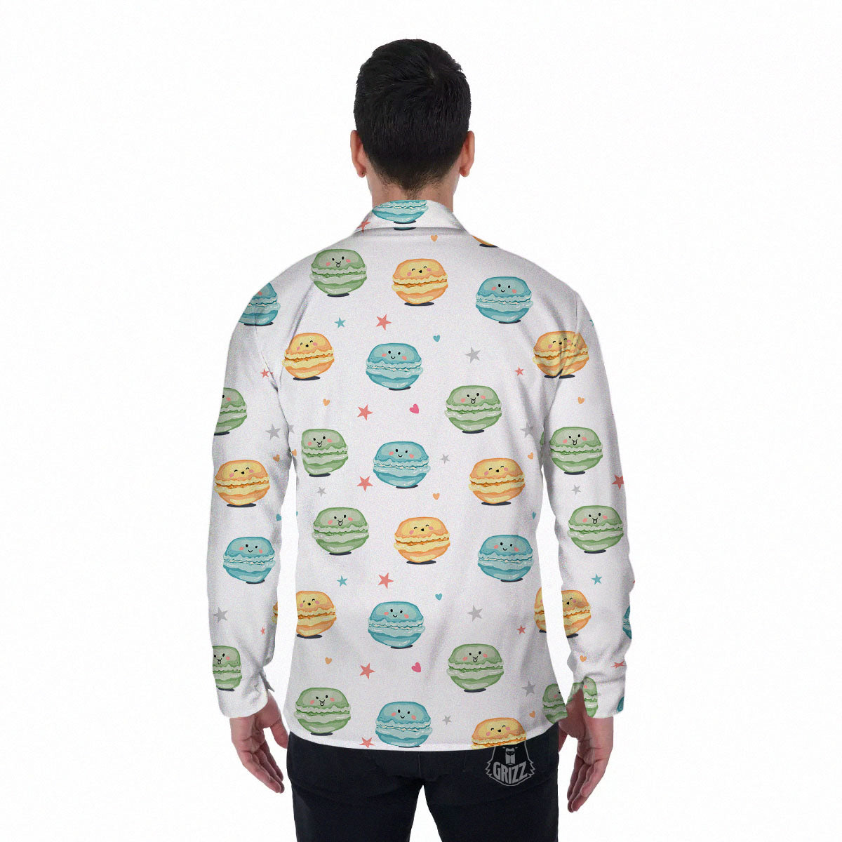 Happy Macarons Print Pattern Men's Long Sleeve Shirts-grizzshop