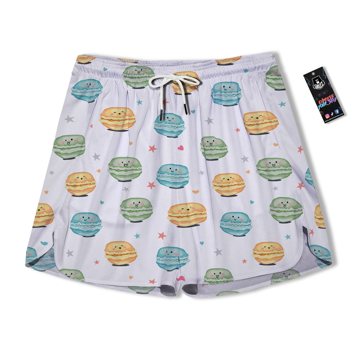 Happy Macarons Print Pattern Men's Running Shorts-grizzshop