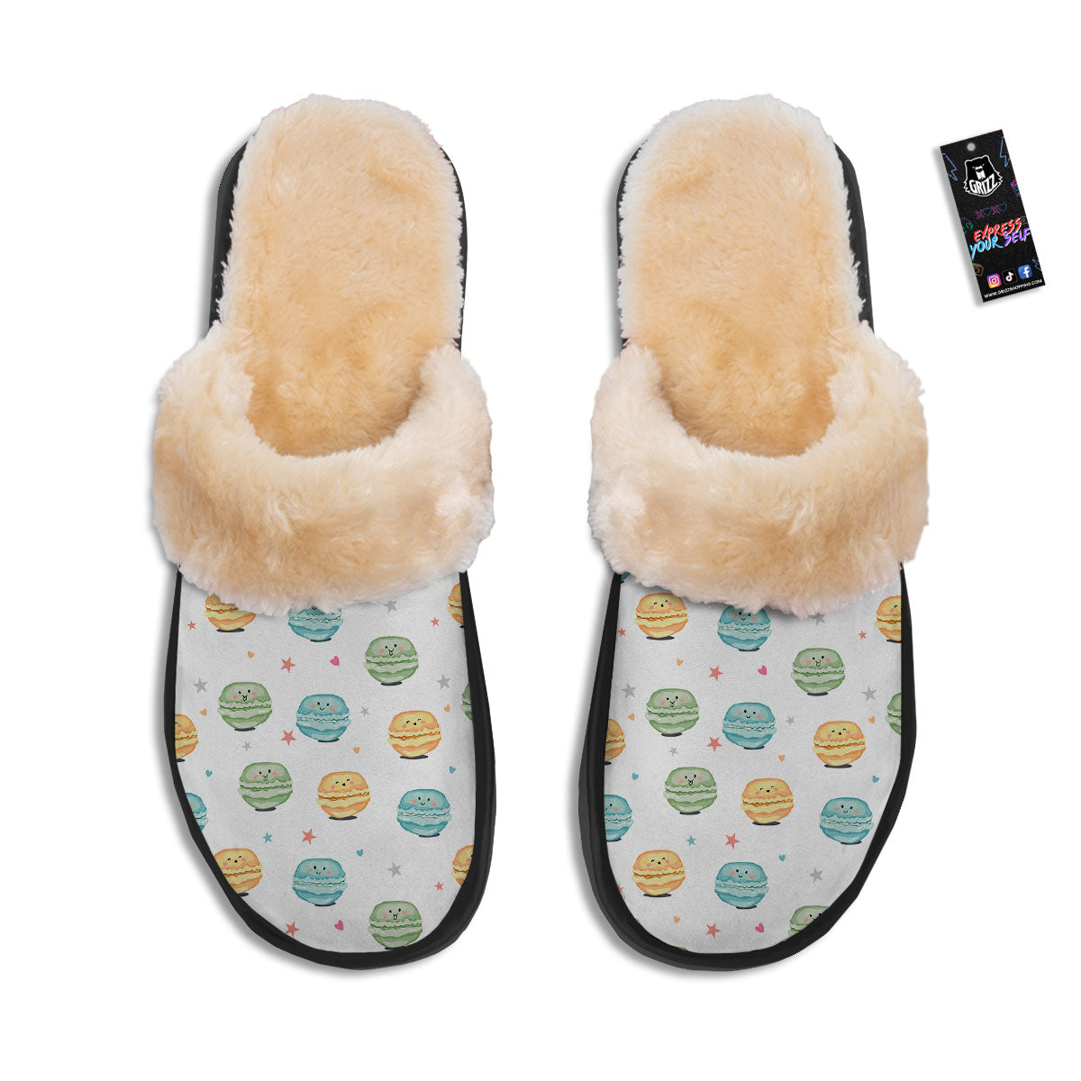 Happy Macarons Print Pattern Slippers-grizzshop