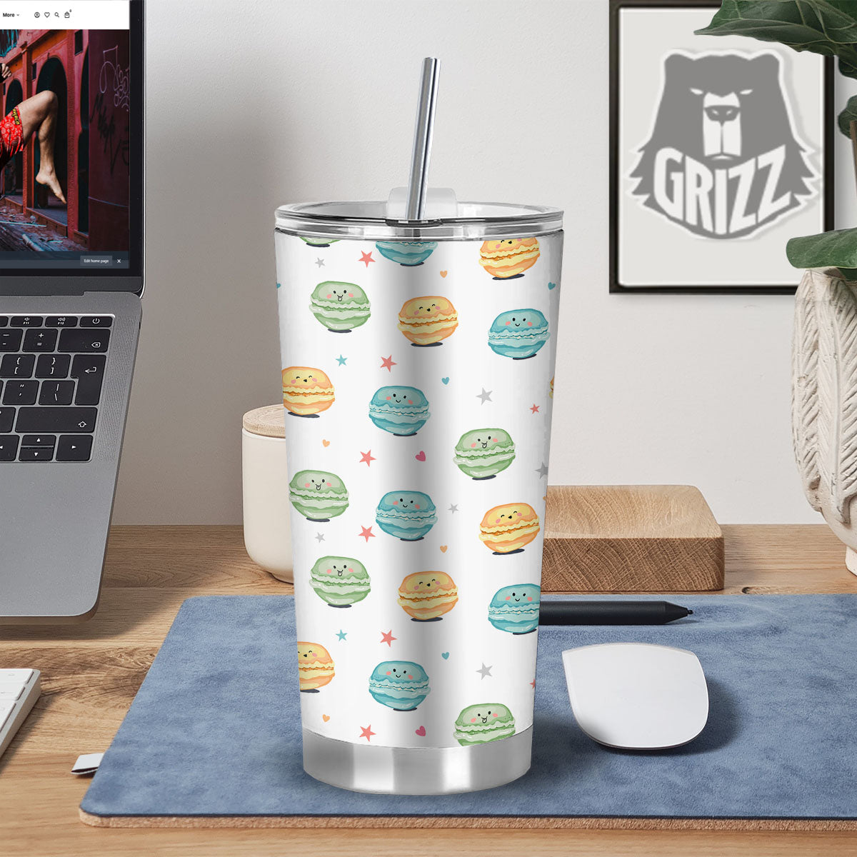 Happy Macarons Print Pattern Tumbler-grizzshop
