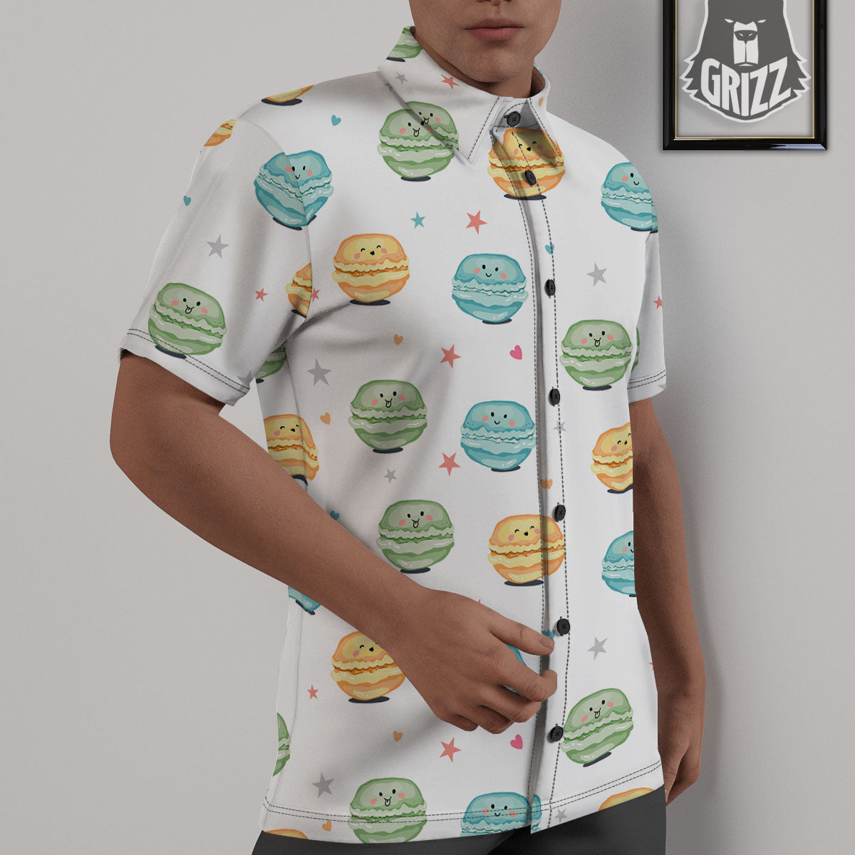 Happy Macarons Print Pattern Untucked Shirts-grizzshop
