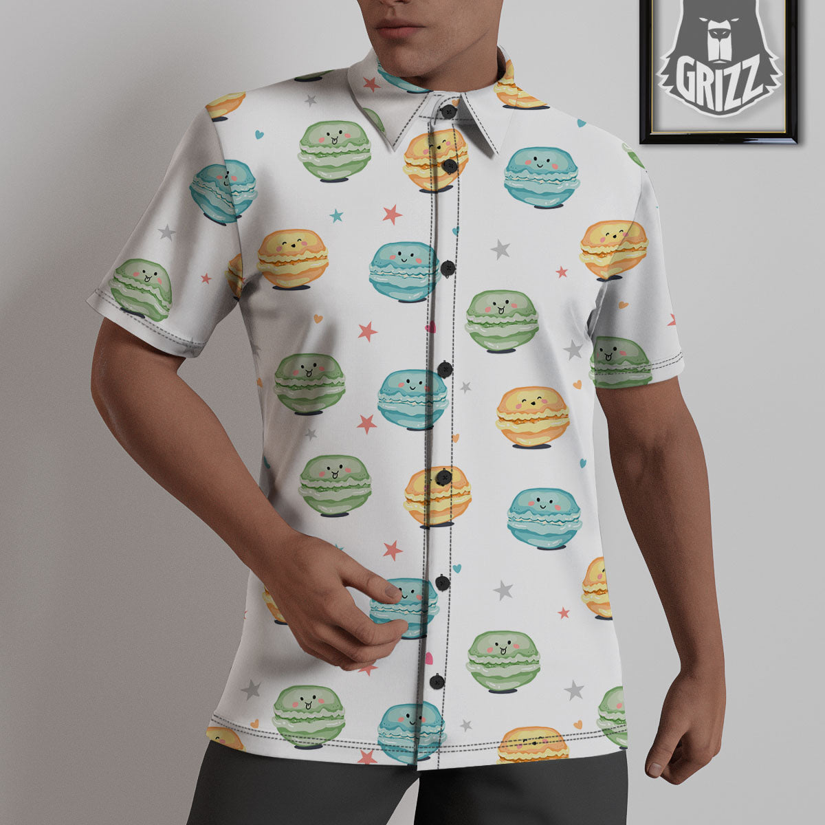 Happy Macarons Print Pattern Untucked Shirts-grizzshop