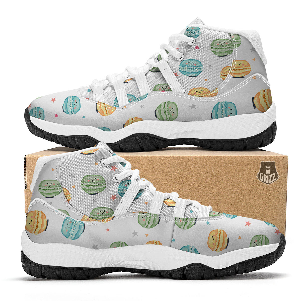 Happy Macarons Print Pattern White Bball Shoes-grizzshop