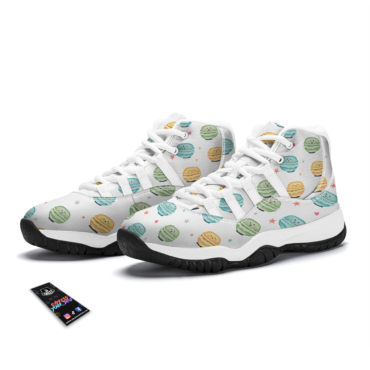 Happy Macarons Print Pattern White Bball Shoes-grizzshop