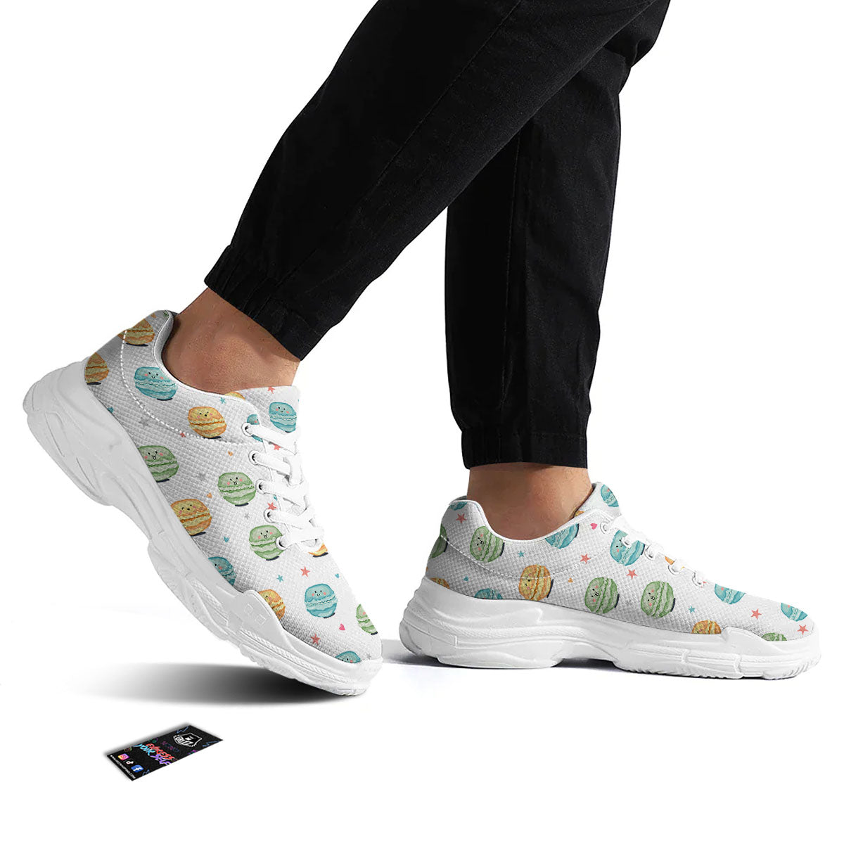 Happy Macarons Print Pattern White Chunky Shoes-grizzshop