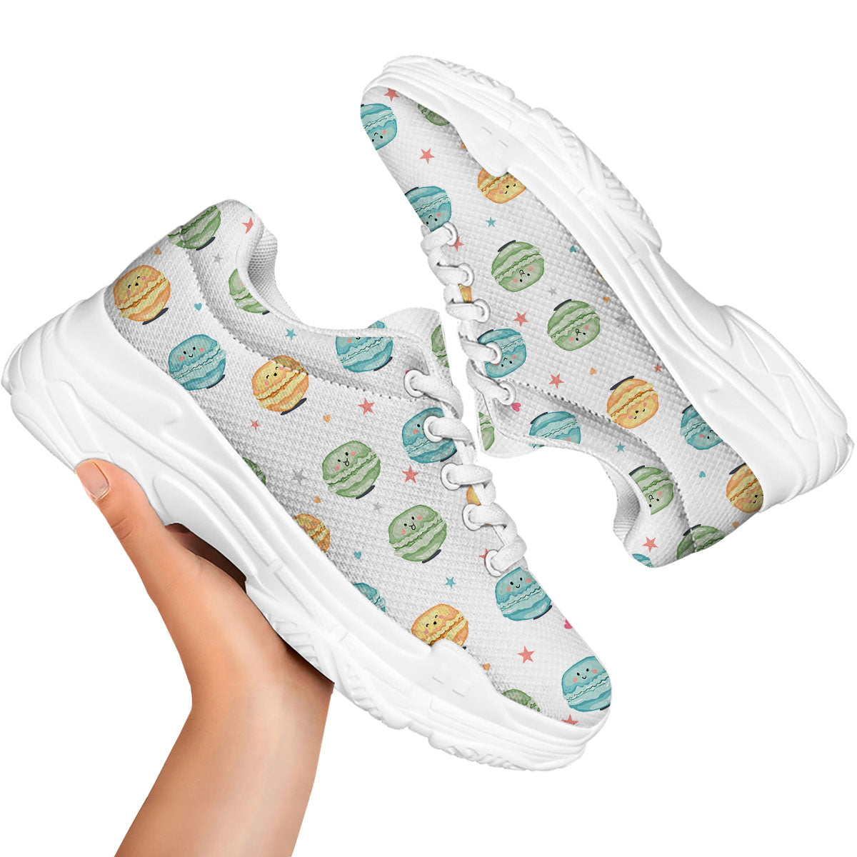 Happy Macarons Print Pattern White Chunky Shoes-grizzshop