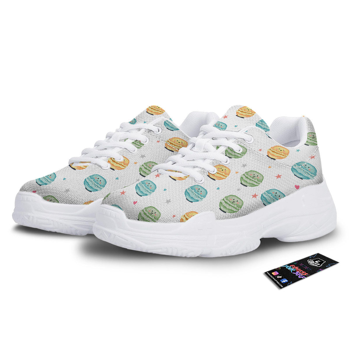 Happy Macarons Print Pattern White Chunky Shoes-grizzshop