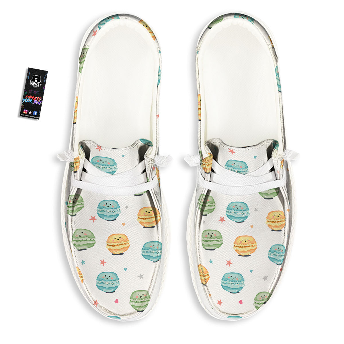 Happy Macarons Print Pattern White Loafers-grizzshop