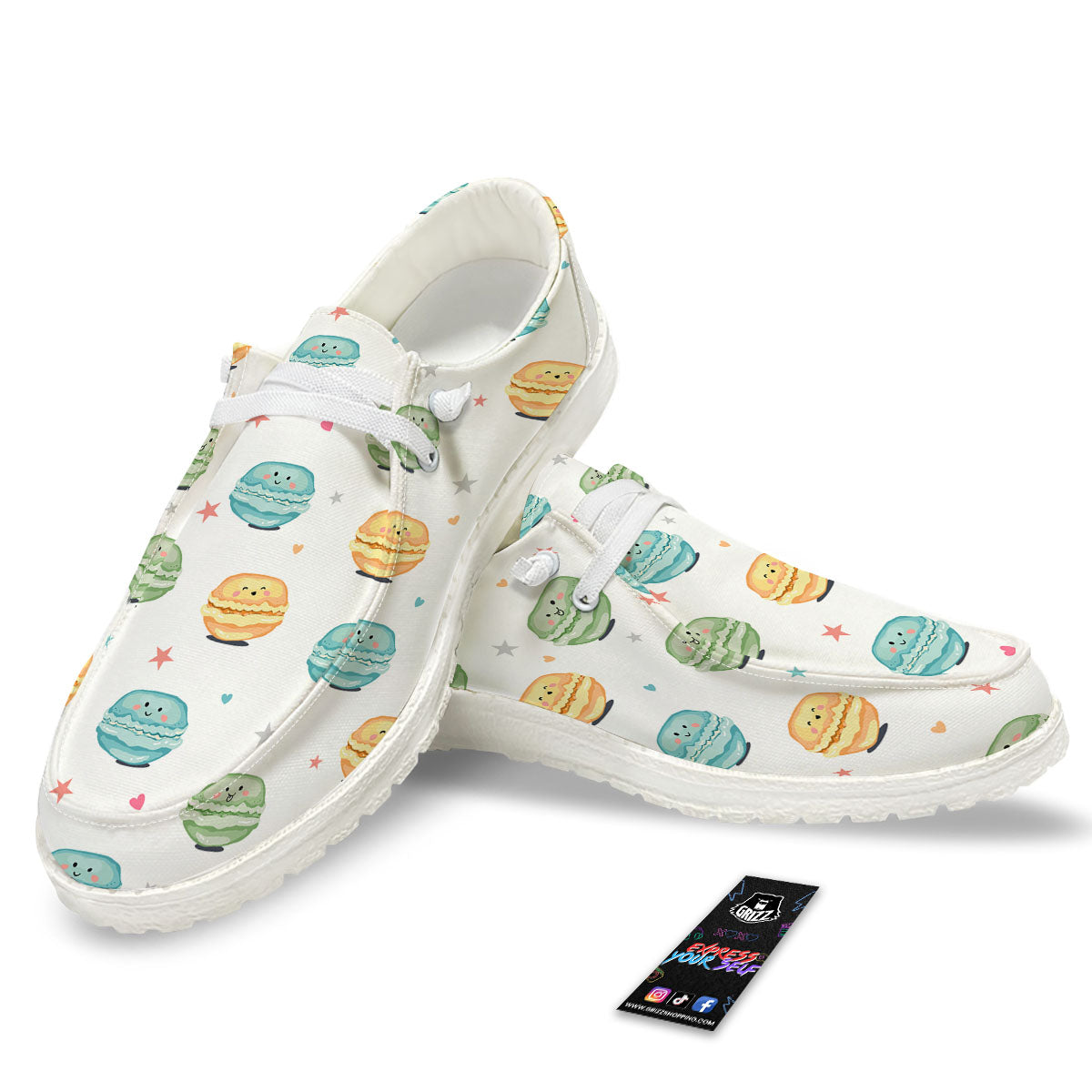 Happy Macarons Print Pattern White Loafers-grizzshop