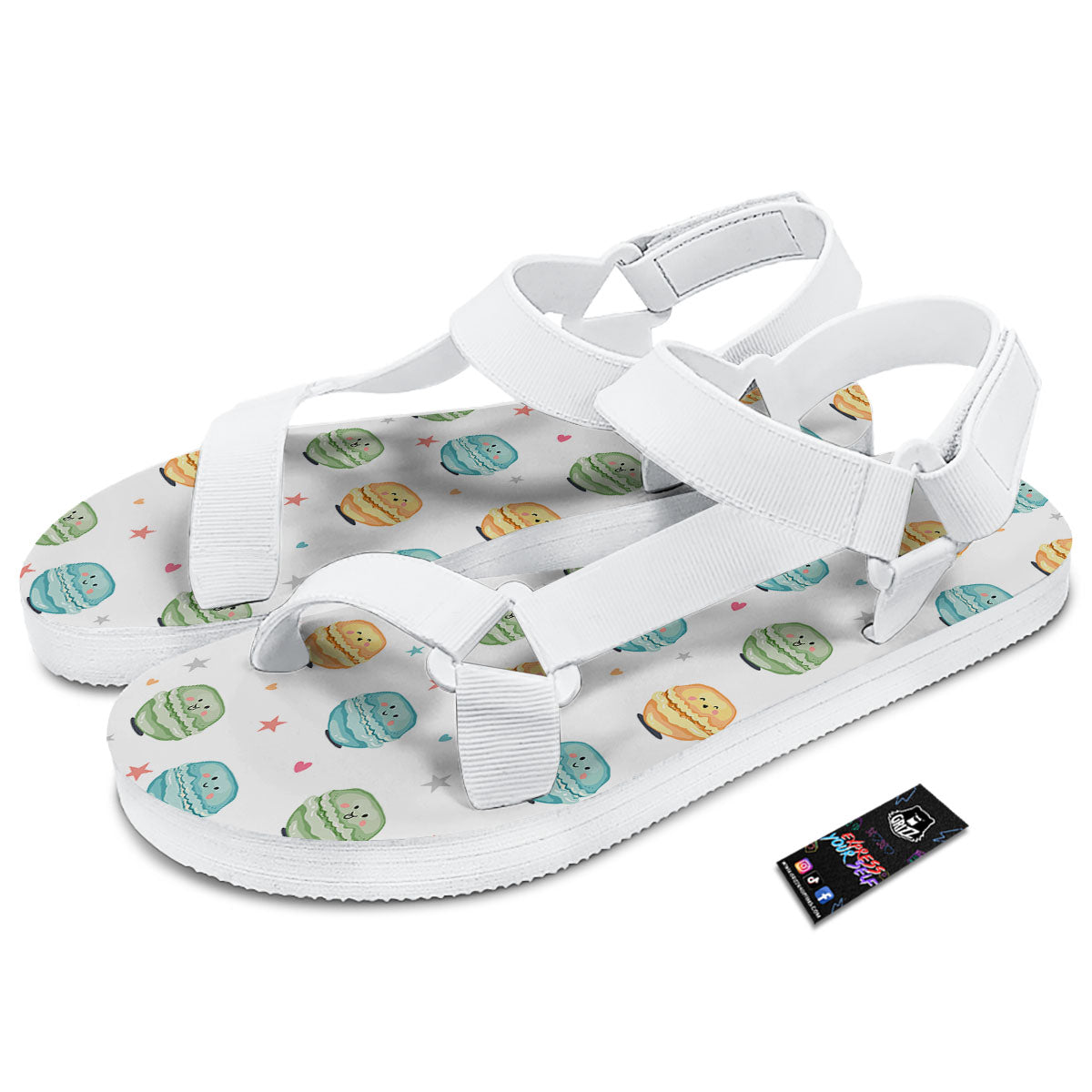Happy Macarons Print Pattern White Open Toe Sandals-grizzshop