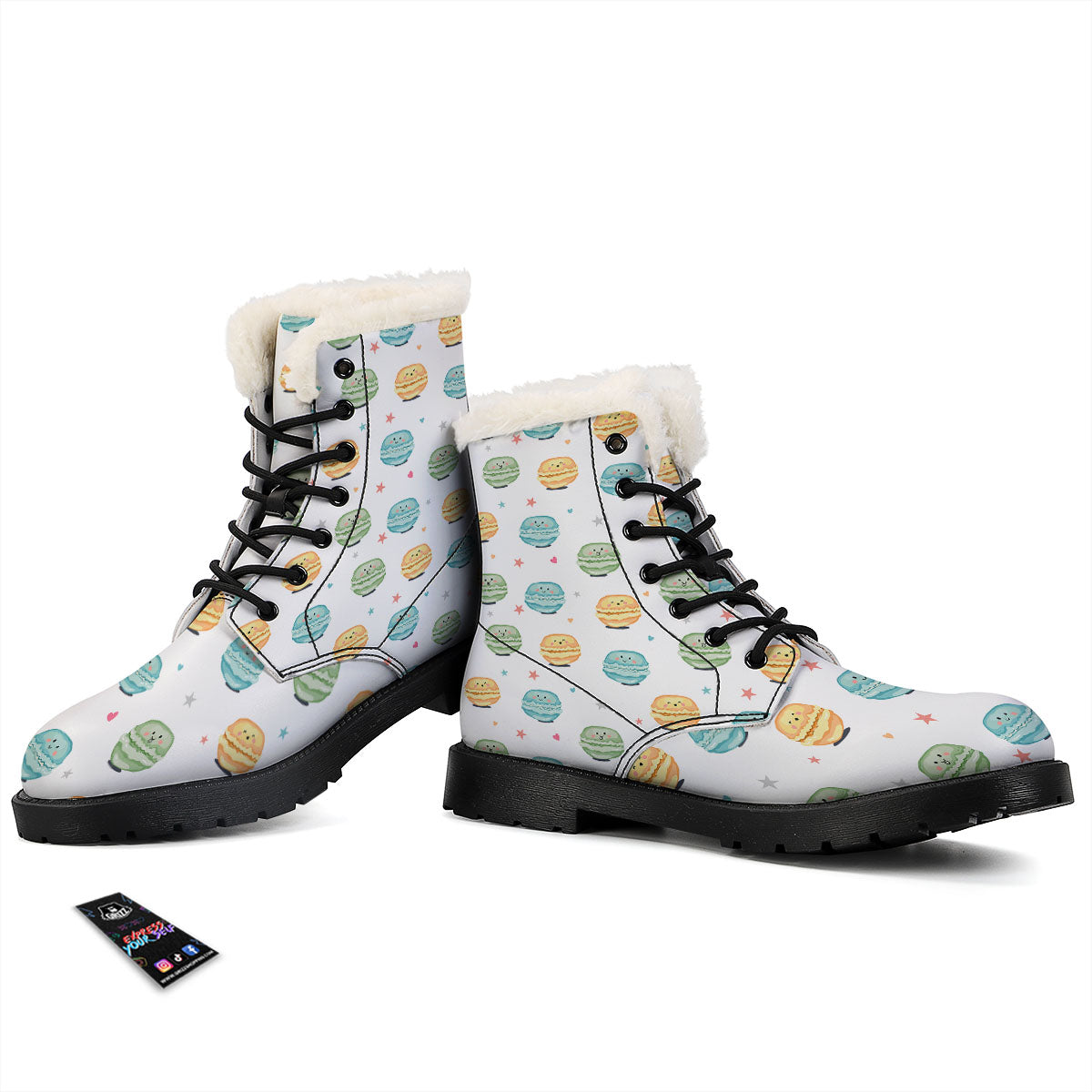 Happy Macarons Print Pattern Winter Boots-grizzshop