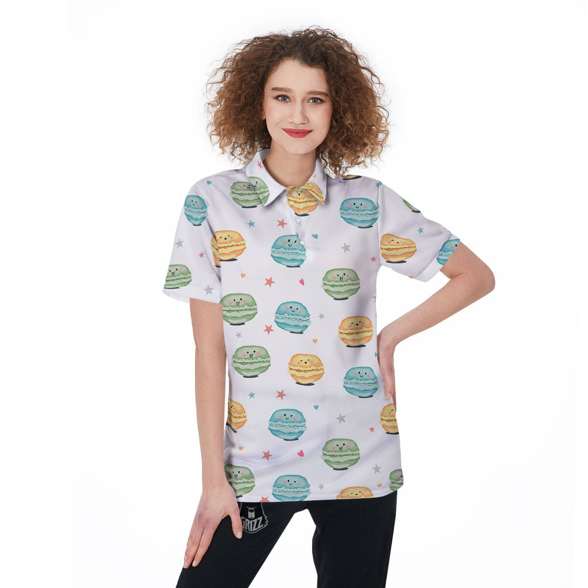 Happy Macarons Print Pattern Women's Golf Shirts-grizzshop