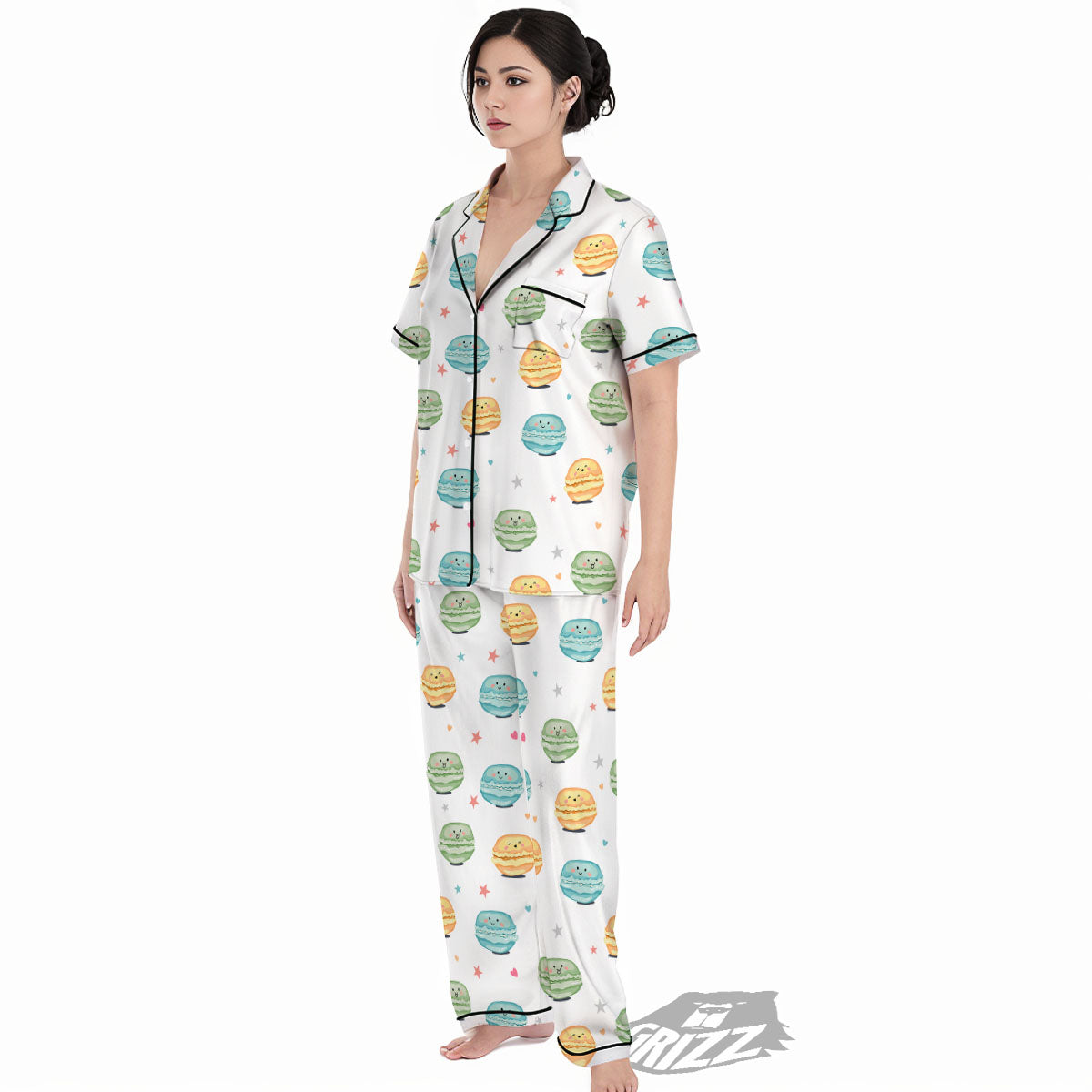 Happy Macarons Print Pattern Women's Pajamas Set-grizzshop