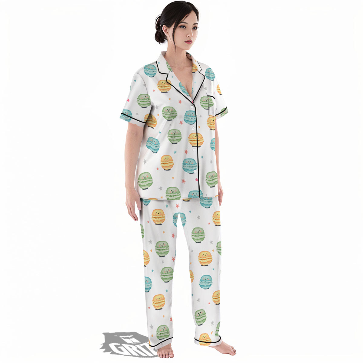Happy Macarons Print Pattern Women's Pajamas Set-grizzshop