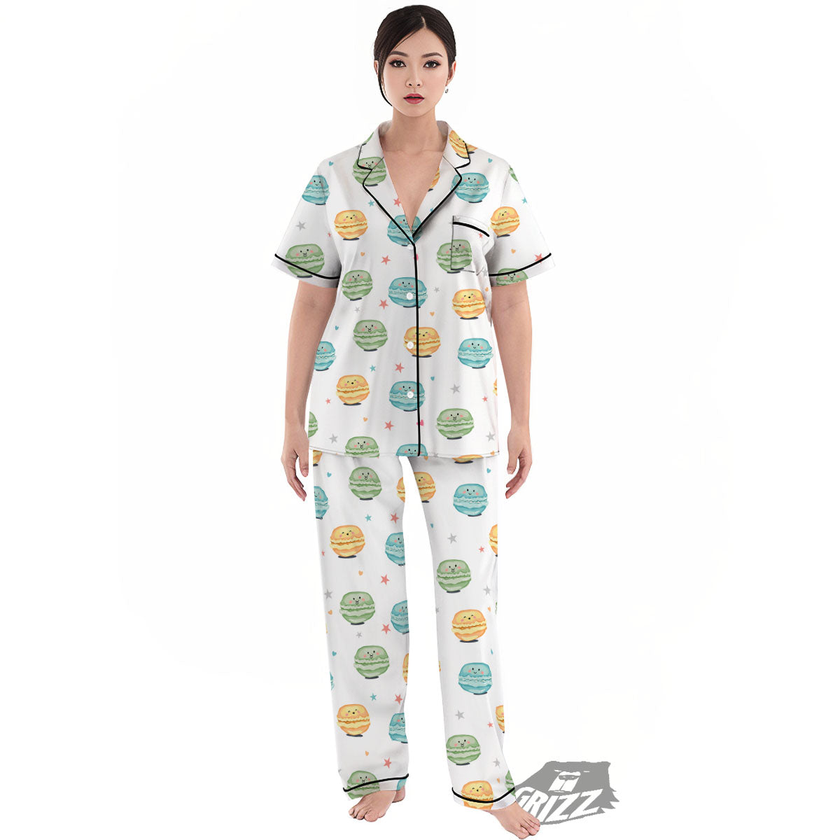 Happy Macarons Print Pattern Women's Pajamas Set-grizzshop