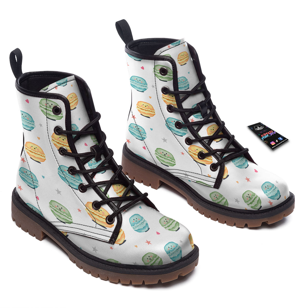 Happy Macarons Print Pattern Work Boots-grizzshop