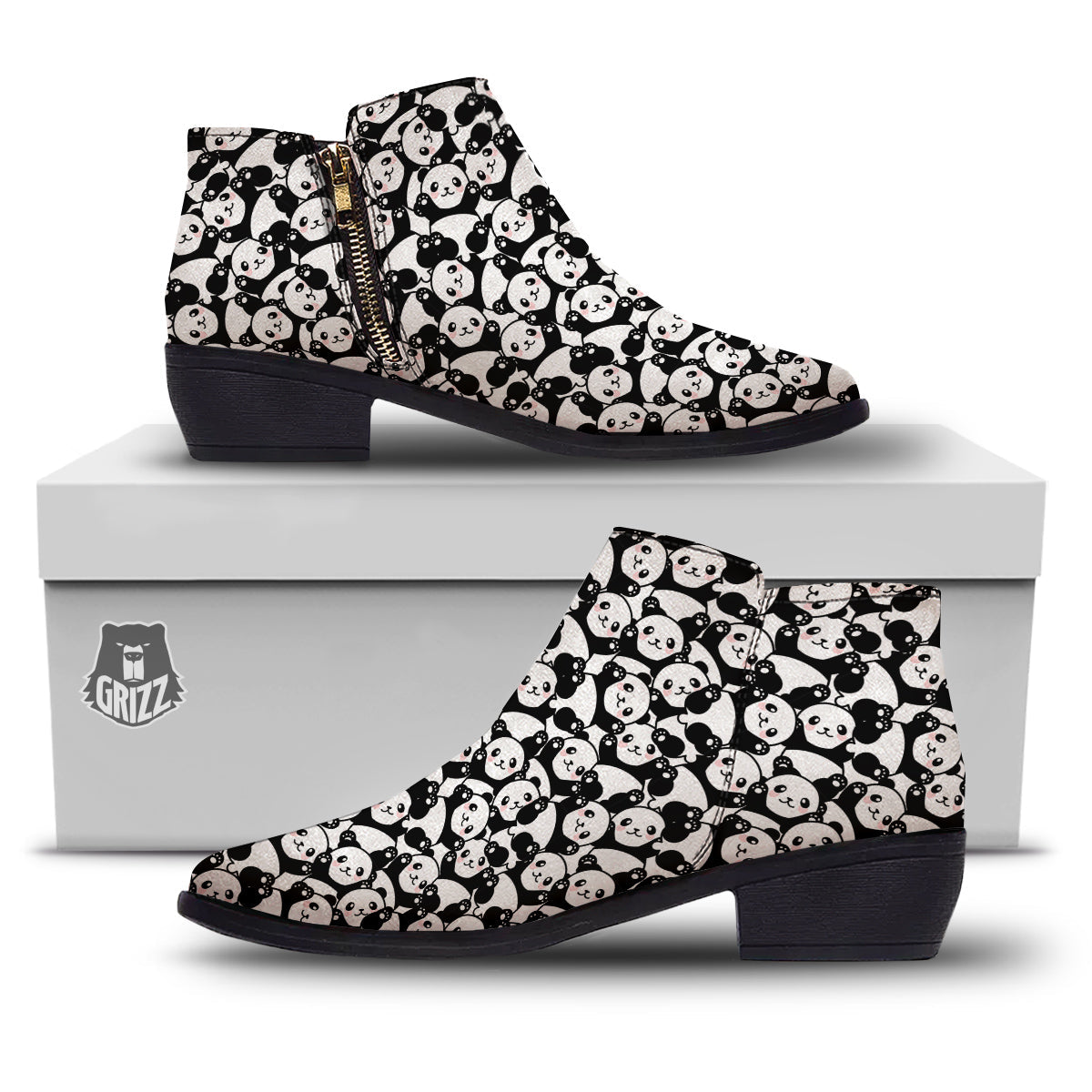 Happy Panda Cute Print Pattern Ankle Boots-grizzshop