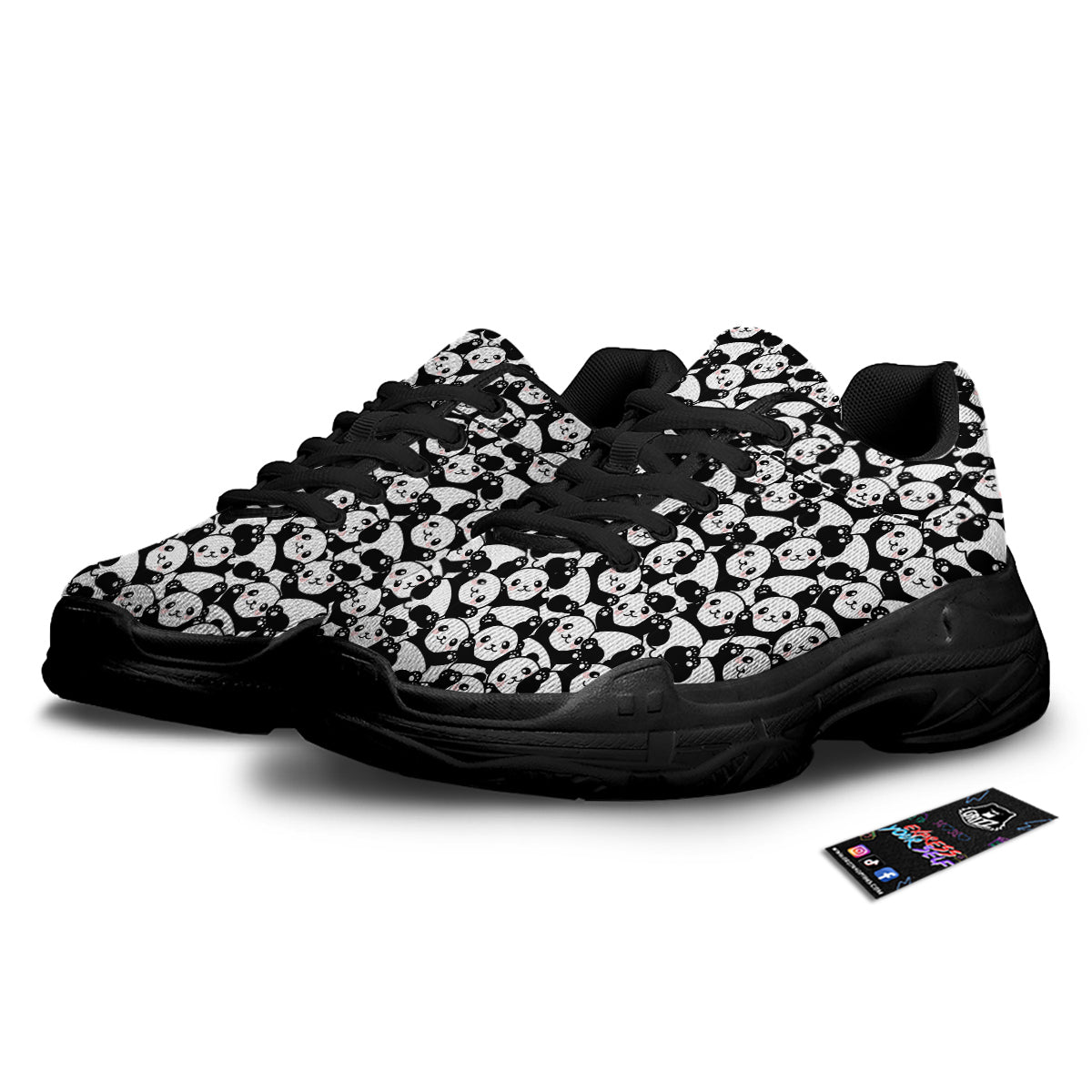 Happy Panda Cute Print Pattern Black Chunky Shoes-grizzshop