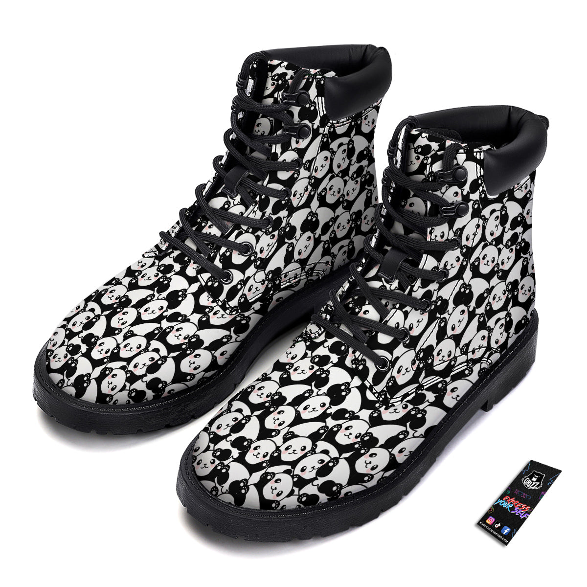 Happy Panda Cute Print Pattern Boots-grizzshop