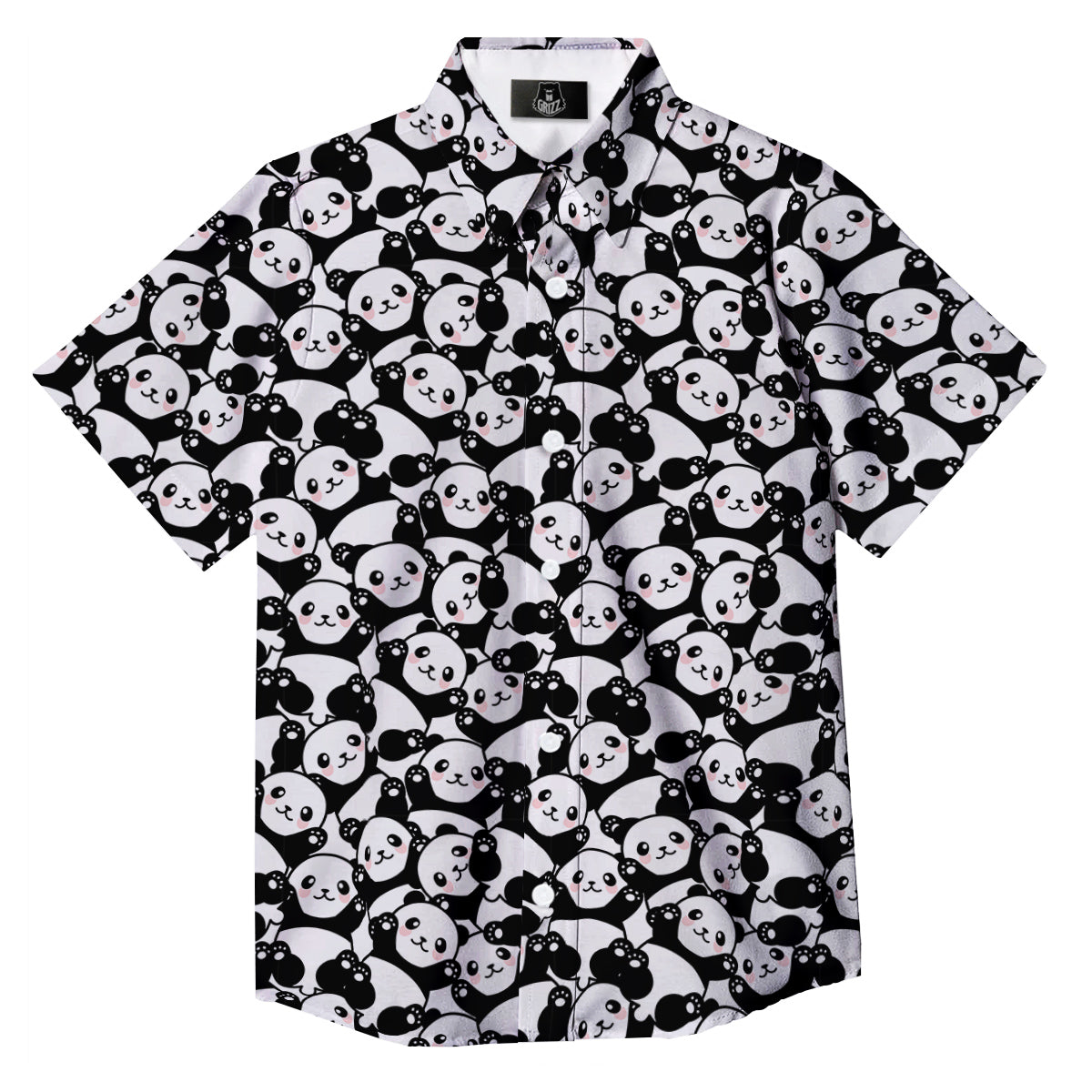 Happy Panda Cute Print Pattern Button Up Shirt-grizzshop