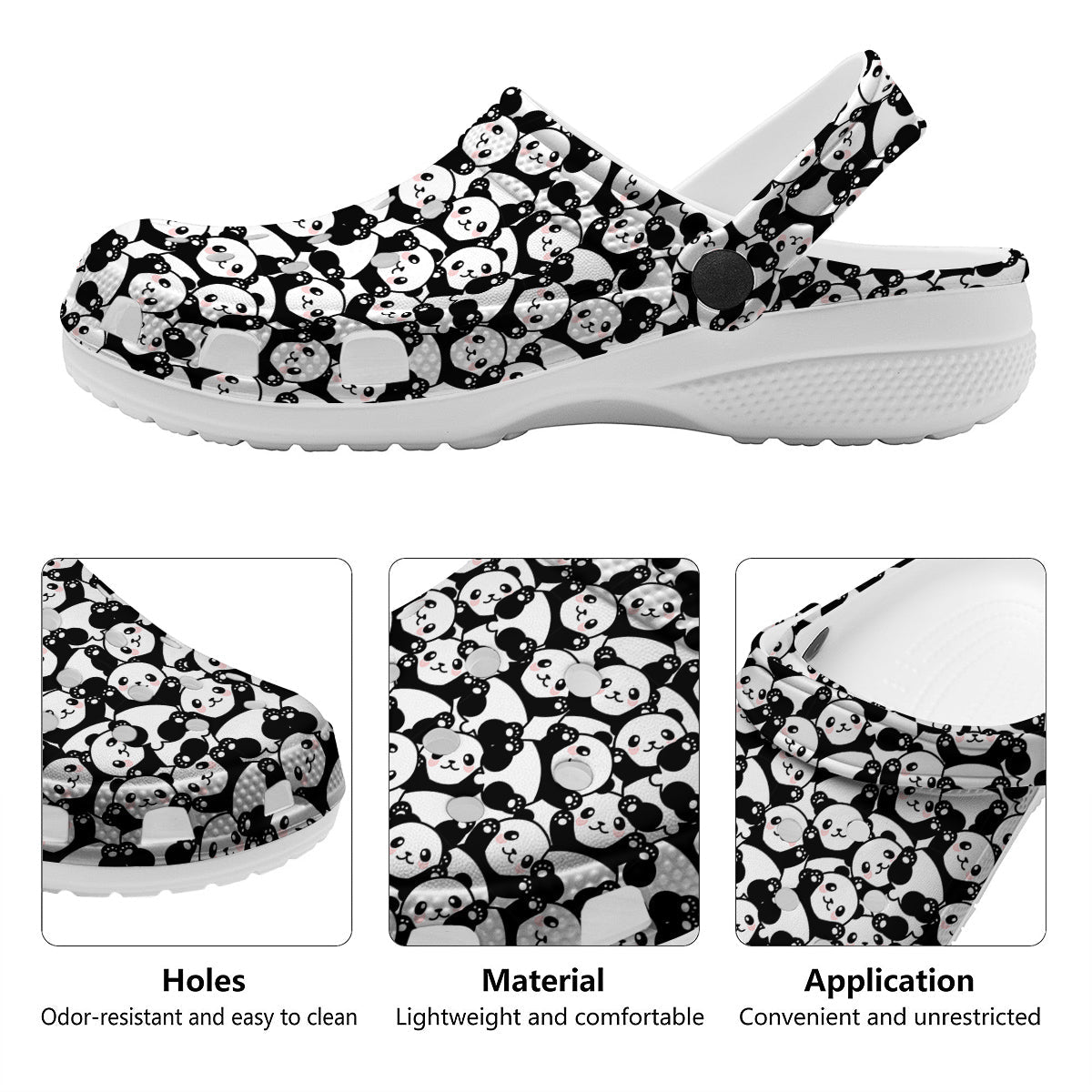 Happy Panda Cute Print Pattern Clog-grizzshop