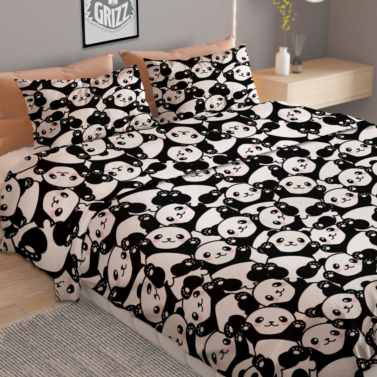 Happy Panda Cute Print Pattern Duvet Cover Bedding Set