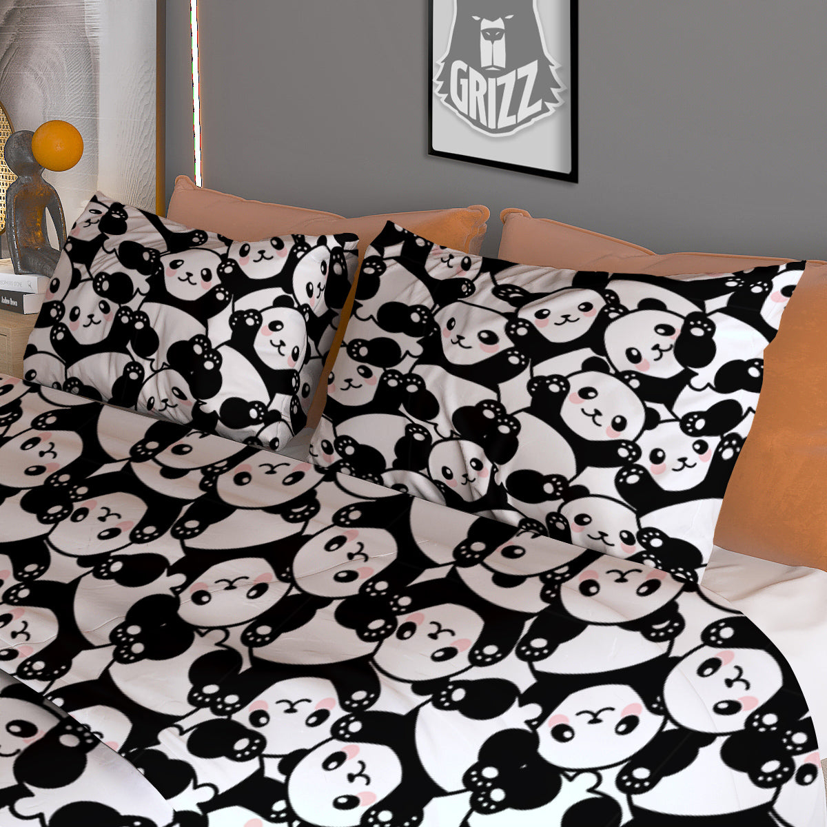 Happy Panda Cute Print Pattern Duvet Cover Bedding Set