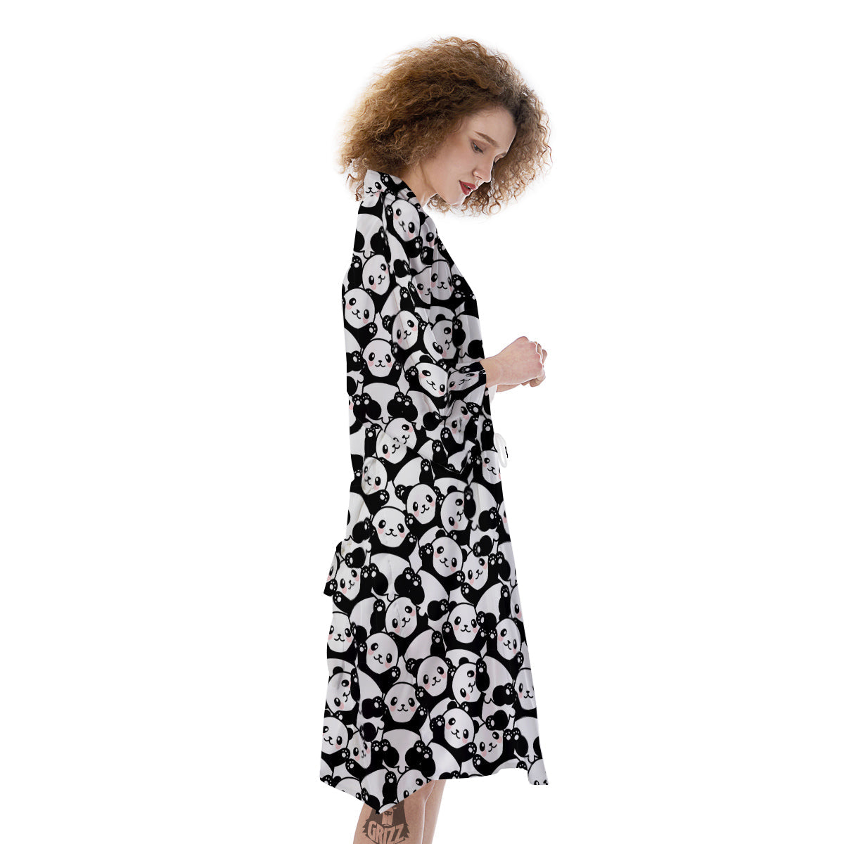 Happy Panda Cute Print Pattern Kimono-grizzshop