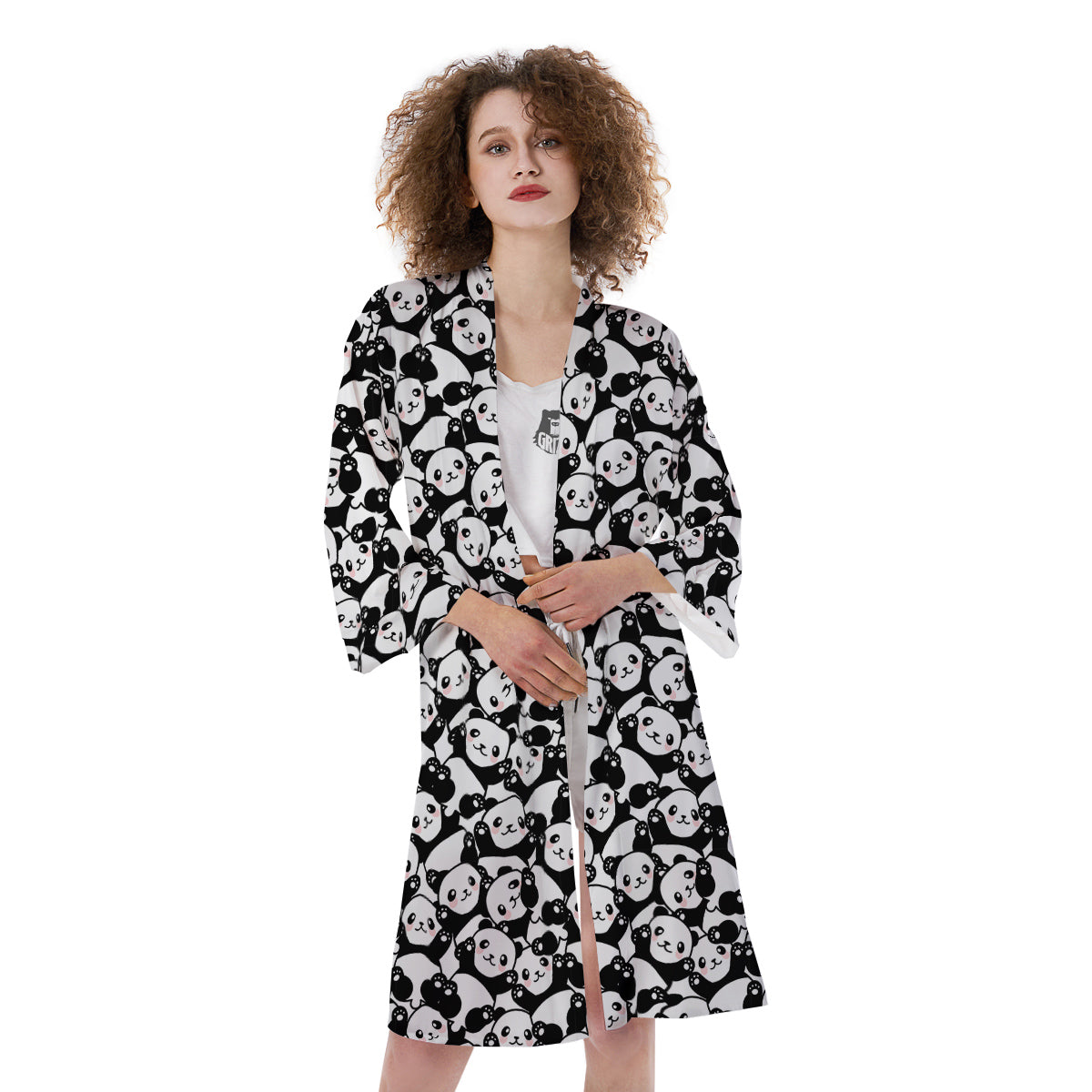 Happy Panda Cute Print Pattern Kimono-grizzshop
