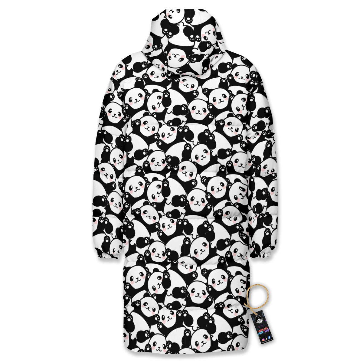 Happy Panda Cute Print Pattern Long Down Jacket-grizzshop