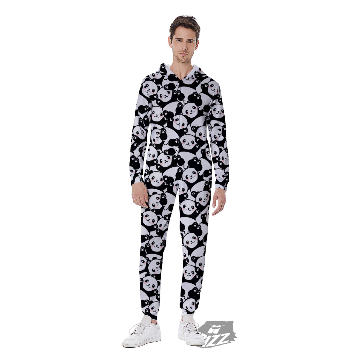 Happy Panda Cute Print Pattern Men's Jumpsuit-grizzshop