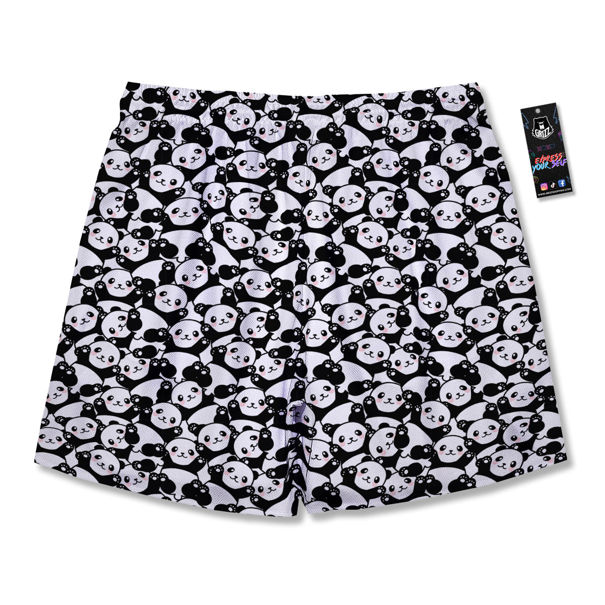 Happy Panda Cute Print Pattern Men's Running Shorts-grizzshop