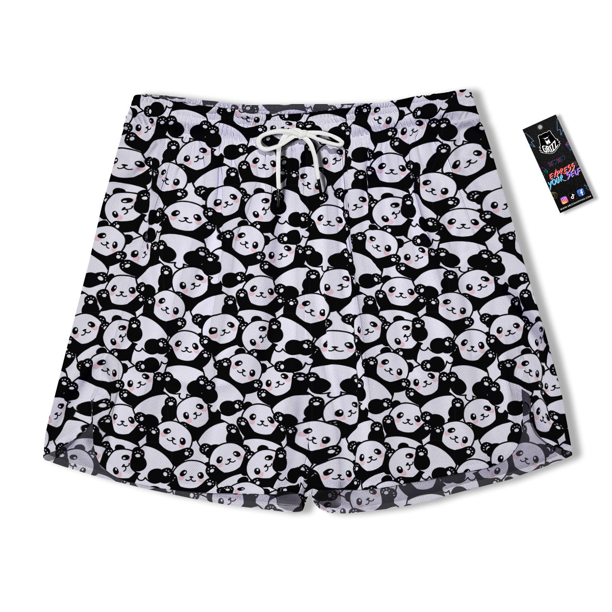 Happy Panda Cute Print Pattern Men's Running Shorts-grizzshop