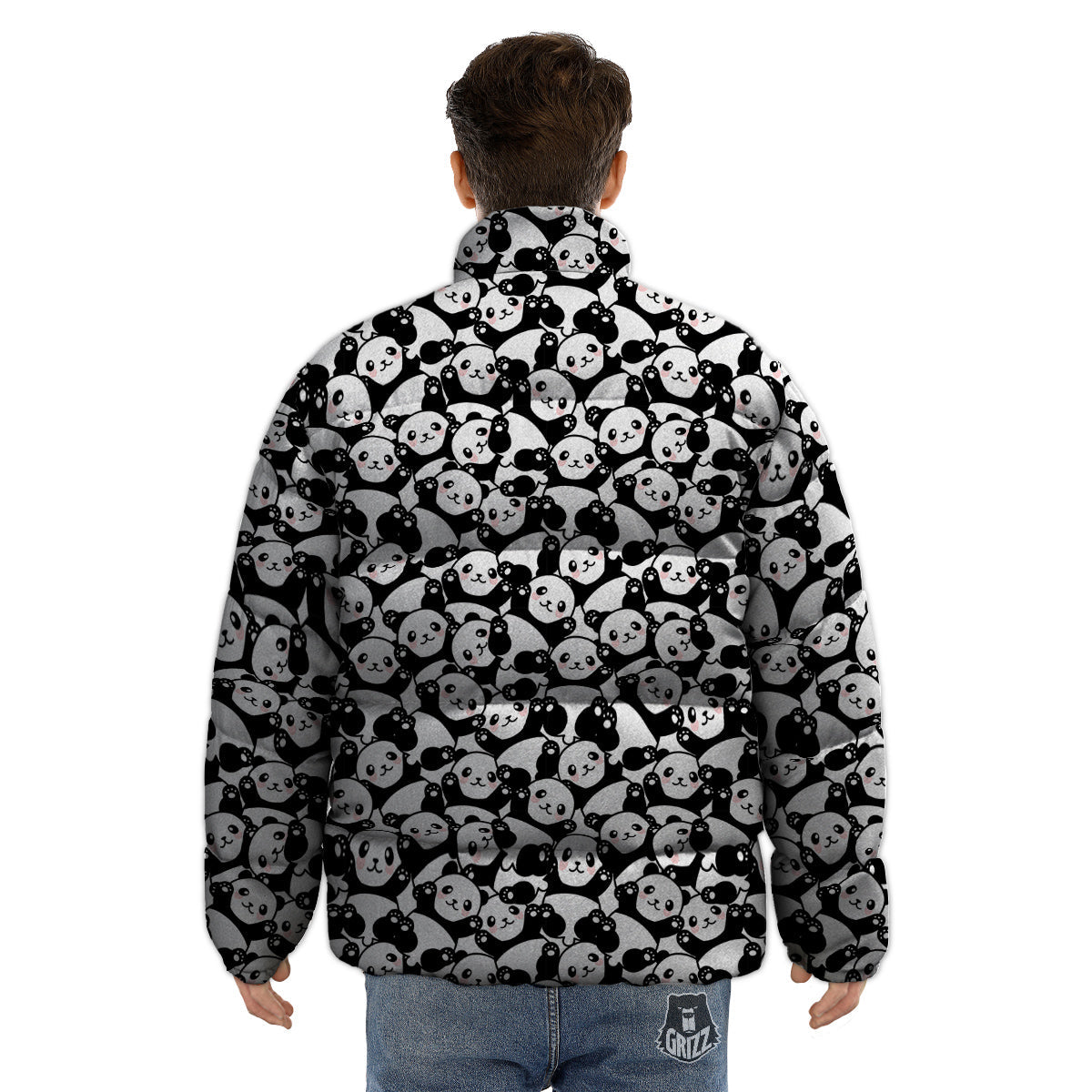 Happy Panda Cute Print Pattern Puffer Jacket-grizzshop