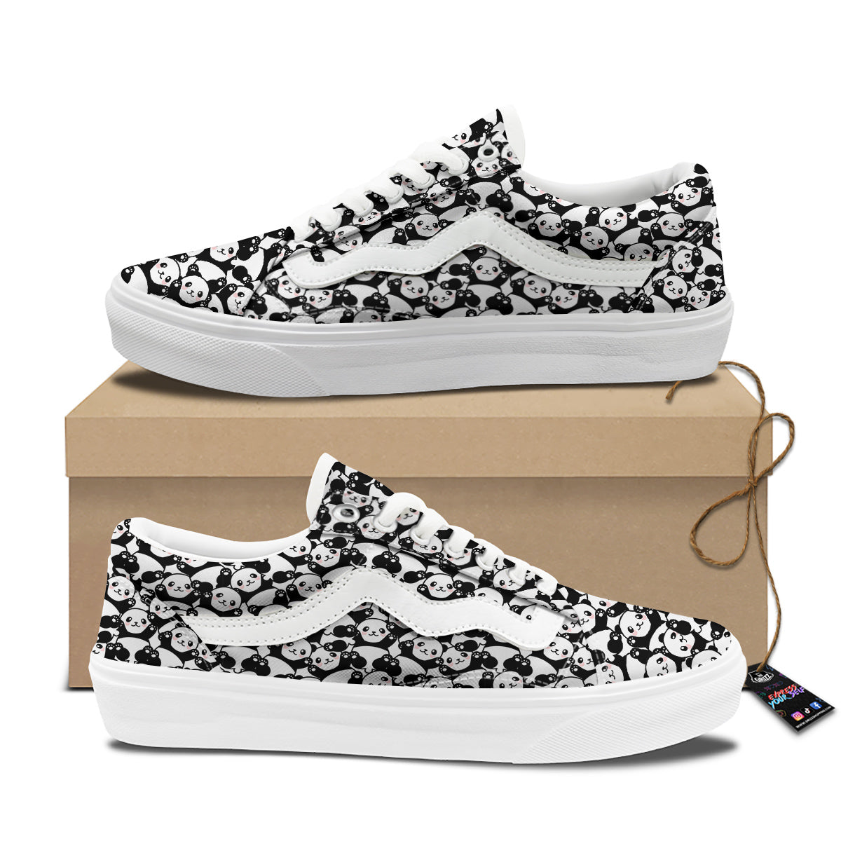 Happy Panda Cute Print Pattern Skate Shoes-grizzshop