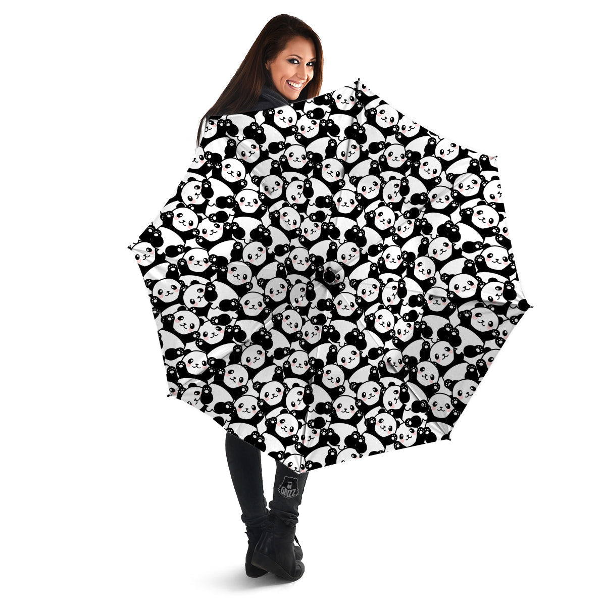 Happy Panda Cute Print Pattern Umbrella-grizzshop