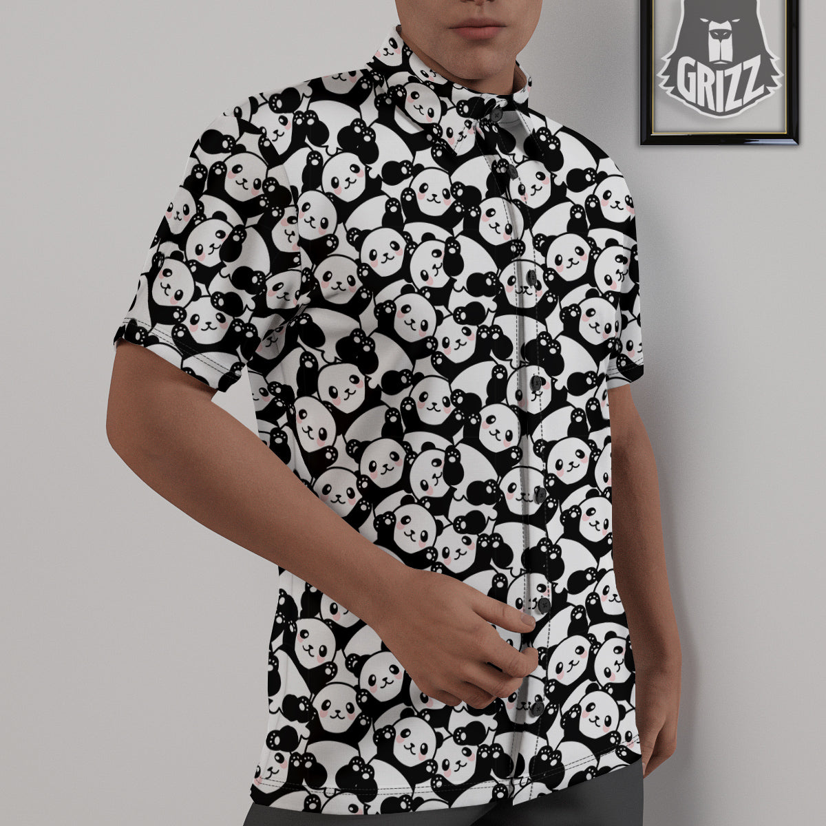 Happy Panda Cute Print Pattern Untucked Shirts-grizzshop