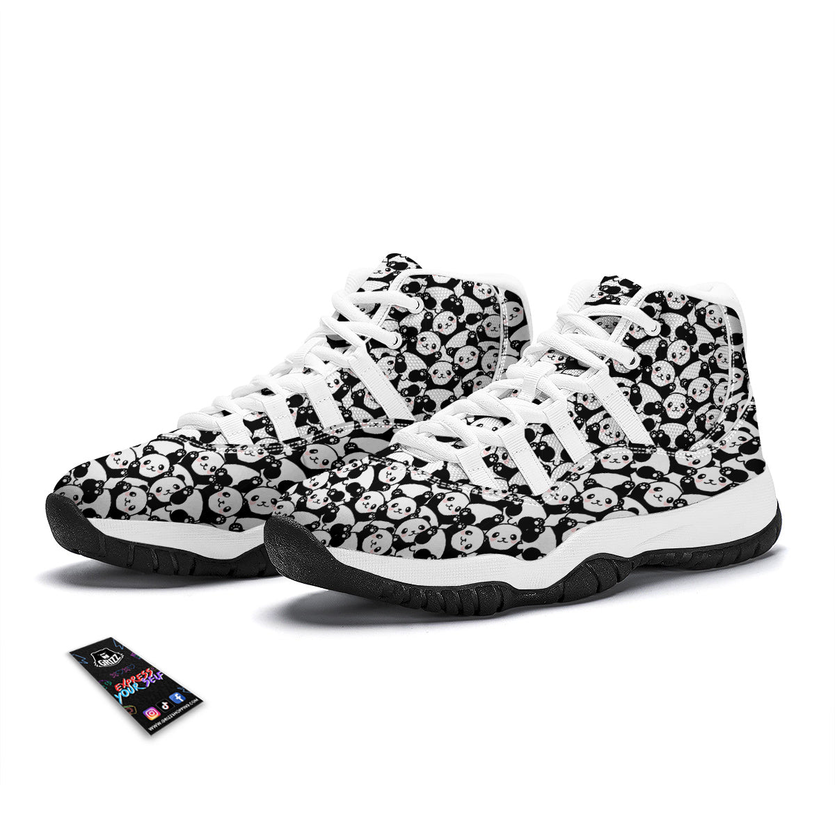 Happy Panda Cute Print Pattern White Bball Shoes-grizzshop