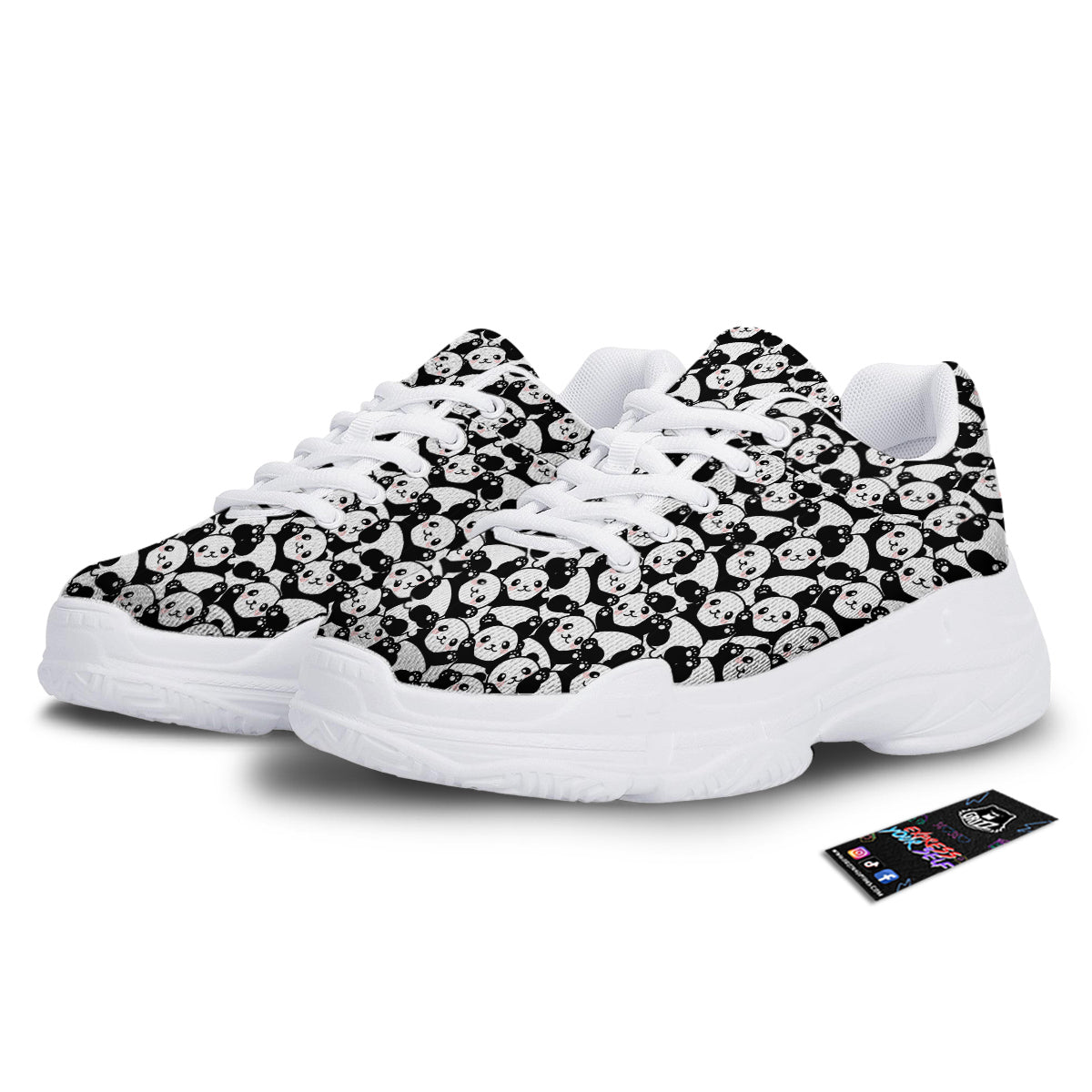 Happy Panda Cute Print Pattern White Chunky Shoes-grizzshop
