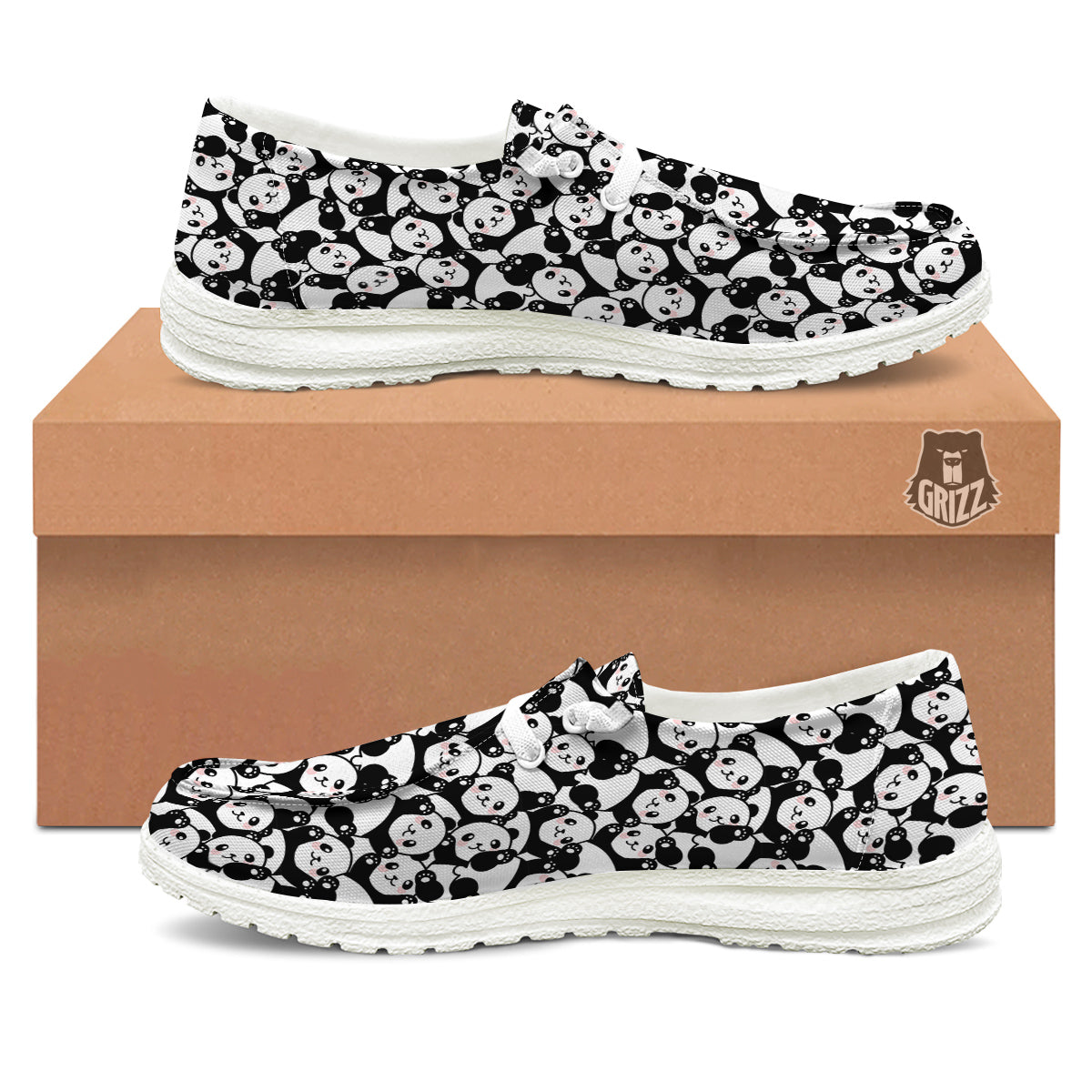 Happy Panda Cute Print Pattern White Loafers-grizzshop