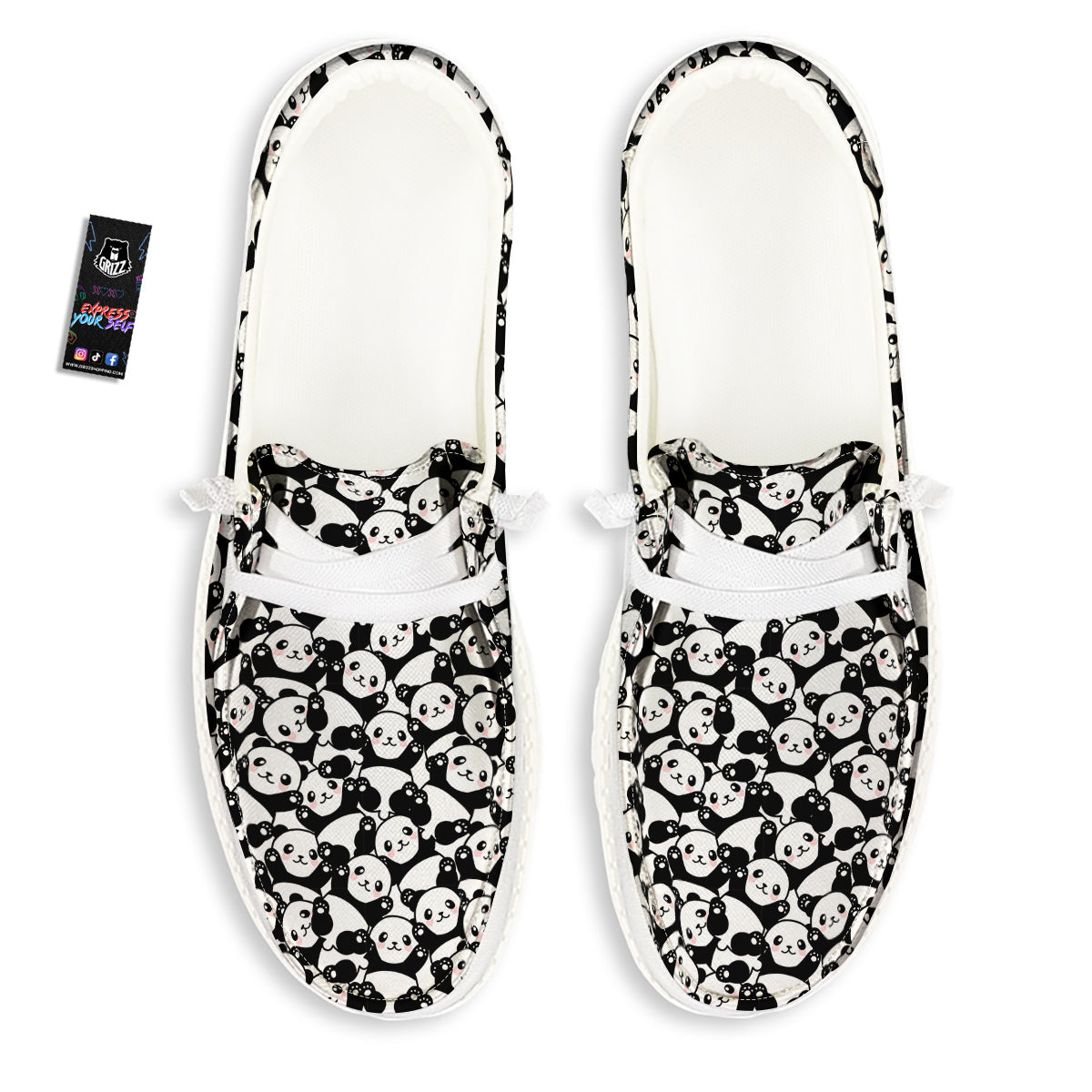 Happy Panda Cute Print Pattern White Loafers-grizzshop