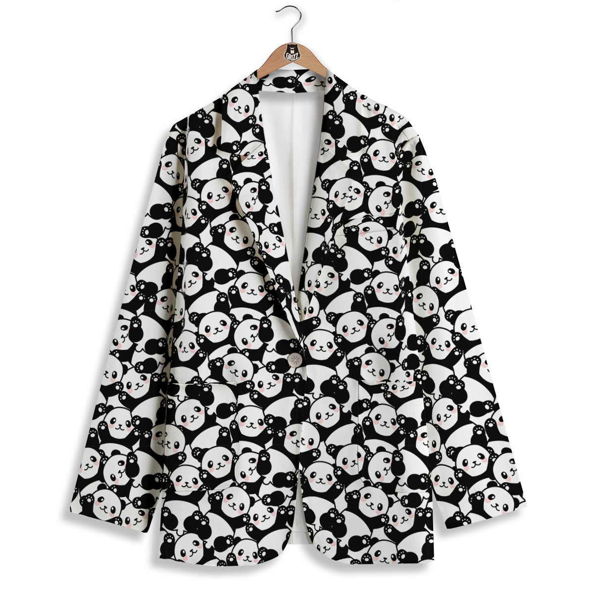 Happy Panda Cute Print Pattern Women's Blazer-grizzshop