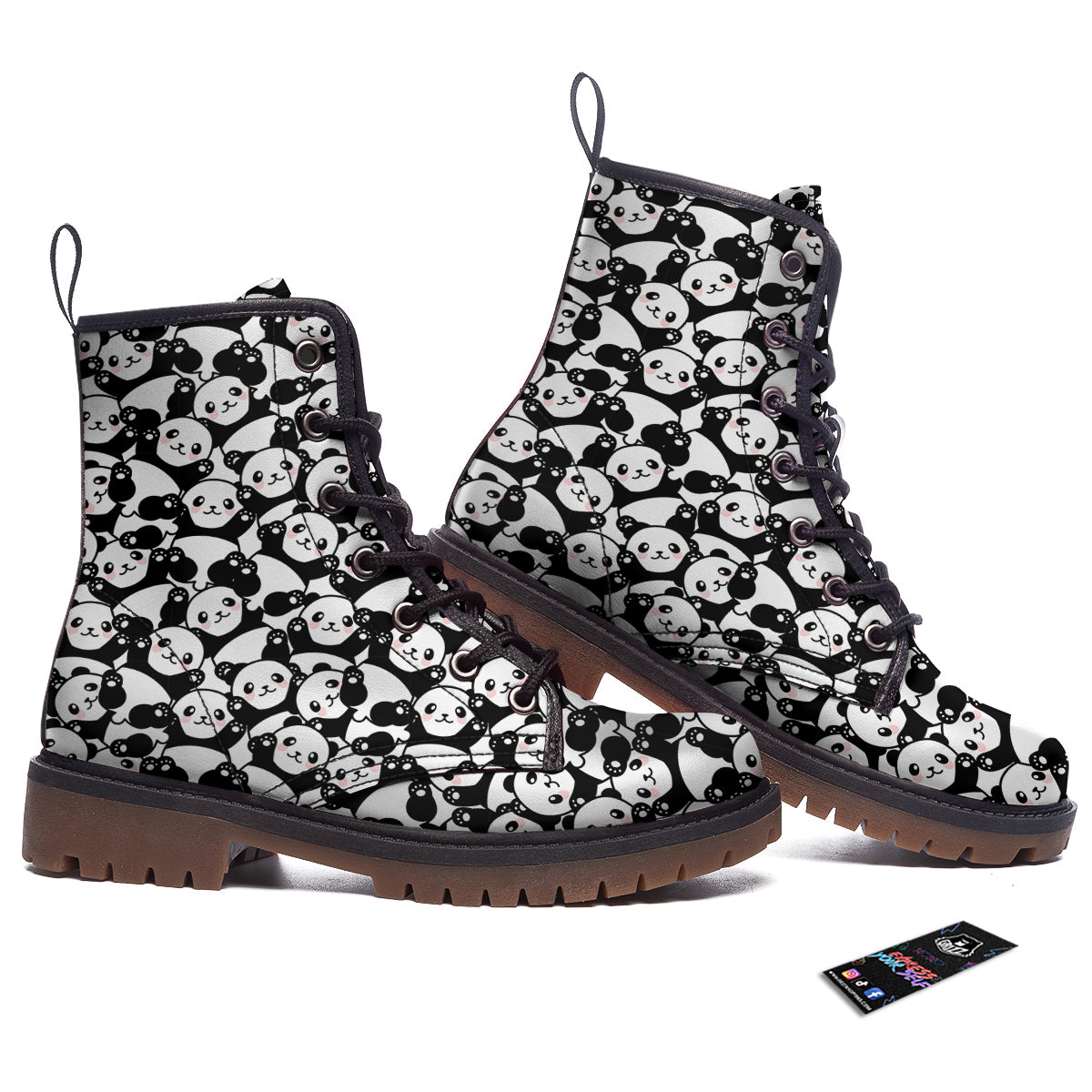 Happy Panda Cute Print Pattern Work Boots-grizzshop