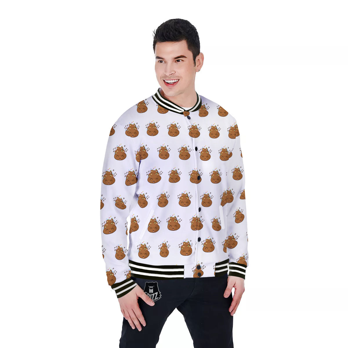Happy Poop Print Pattern Baseball Jacket-grizzshop