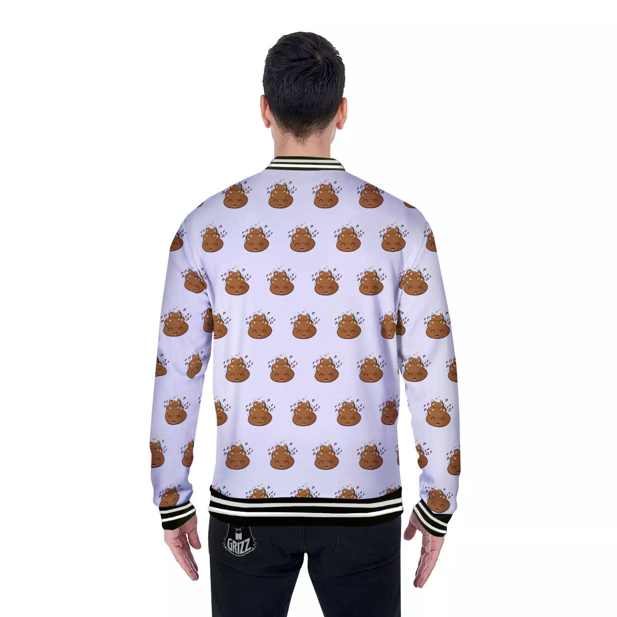 Happy Poop Print Pattern Baseball Jacket-grizzshop