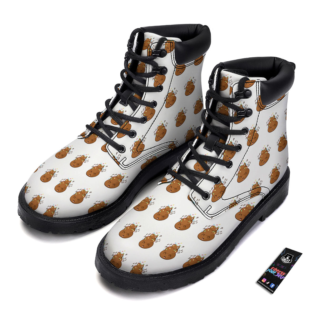 Happy Poop Print Pattern Boots-grizzshop